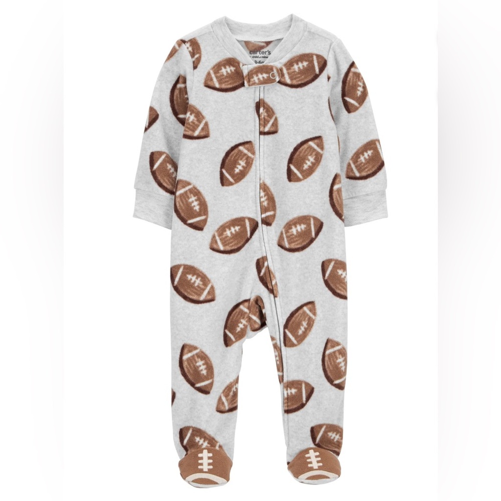$5 DEAL Football Zippered Sleeper One-Piece - 0-3M